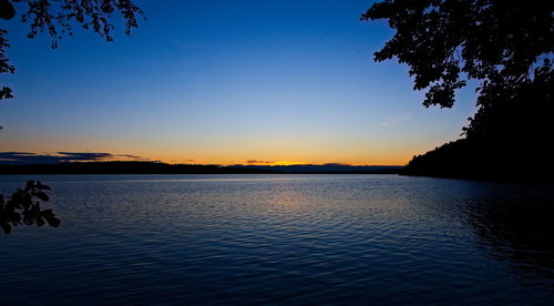 Scenic view of lake against sky at sunset