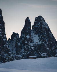 Scenic view of snow covered mountain against sky