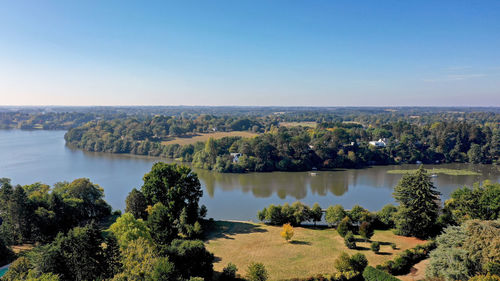 Scenic view of lake against clear sky