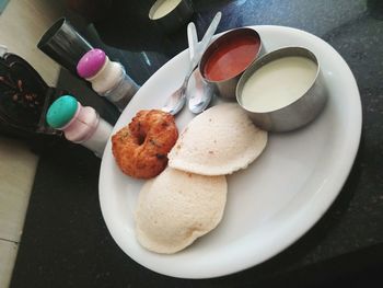 High angle view of breakfast on table