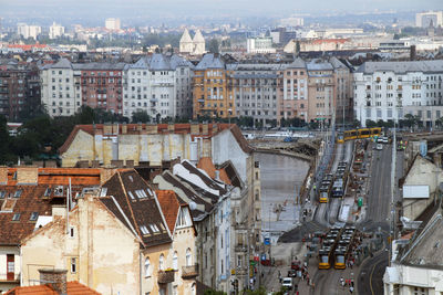 High angle view of buildings in city