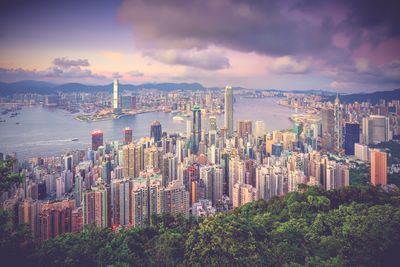 High angle view of cityscape against sky