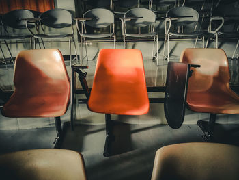 Close-up of empty seats on table