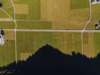 High angle view of soccer field