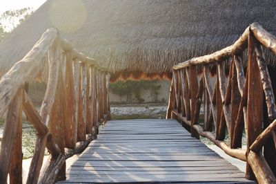 Wooden bridge on sunny day 