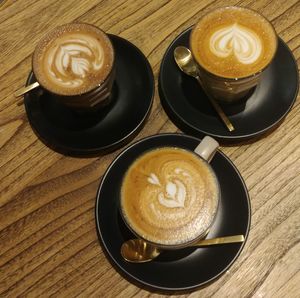 High angle view of coffee on table