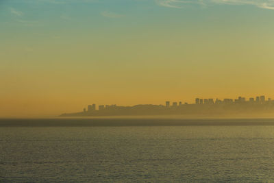 Scenic view of sea against clear sky during sunset