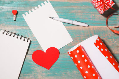 High angle view of heart shape on table