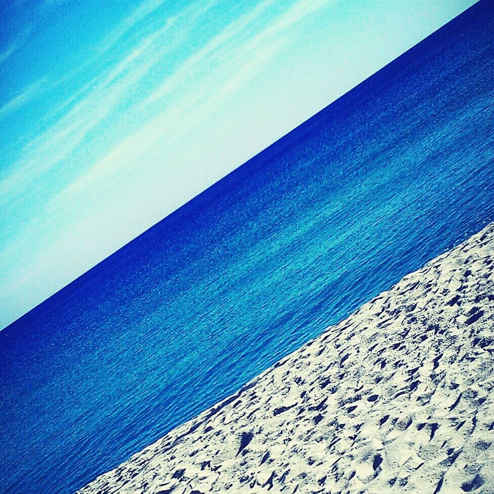 blue, sea, horizon over water, tranquil scene, beauty in nature, scenics, water, tranquility, nature, beach, idyllic, sky, day, shore, outdoors, sunlight, no people, coastline, remote, high angle view