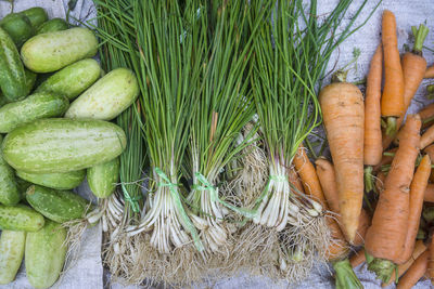 High angle view of vegetables for sale at market stall