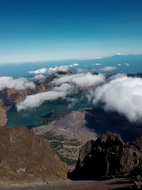 Barujari volcano and the segara anak lake, mount rinjani