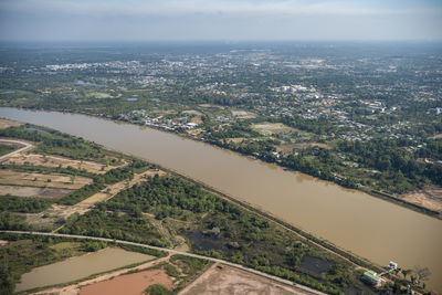 High angle view of cityscape against sky