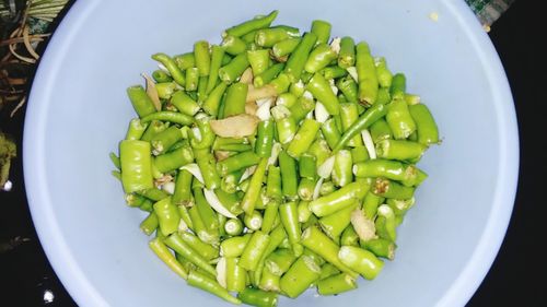 High angle view of chopped vegetables in plate