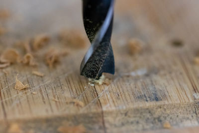 High angle view of wood on table
