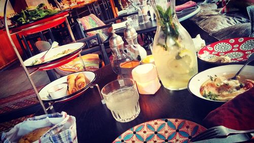 High angle view of food on table