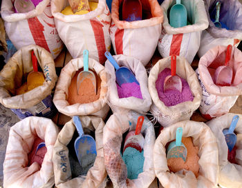 Full frame shot of powder paints for sale in market