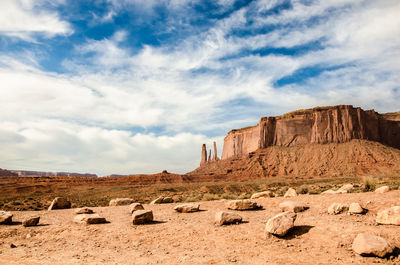 Rock formations on landscape against sky