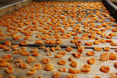 High angle view of meat on barbecue grill