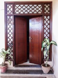 Closed door of building