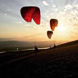 Hot air balloons flying in sky