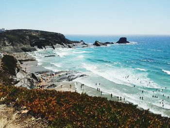 Scenic view of sea against clear sky