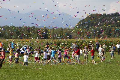 Group of children playing on grassland