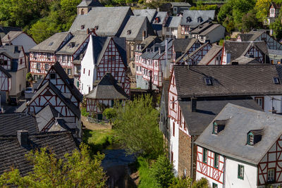 Scenic view at village monreal in the eifel, rhineland-palatinate with many half-timbered houses