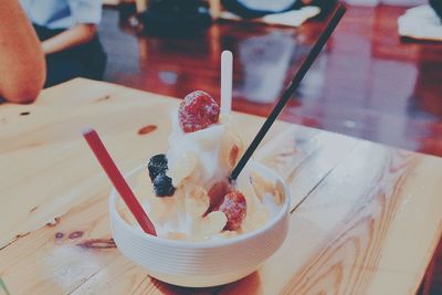 Close-up of breakfast on table