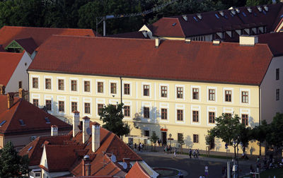 Historic lower town architecture with building of the archbishopric theological seminary in zagreb