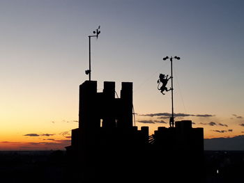 Low angle view of silhouette buildings against sky during sunset