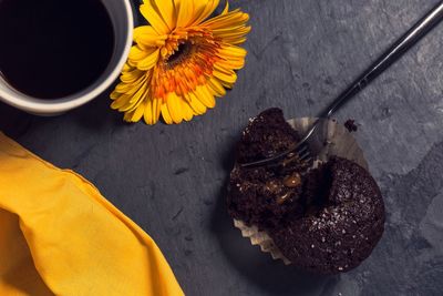 High angle view of sunflowers on table