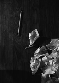 High angle view of paper on table