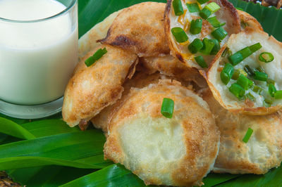 High angle view of breakfast served in plate