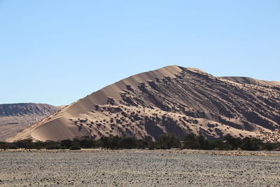 Scenic view of mountains against clear blue sky