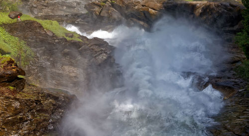 High angle view of water splashing in river