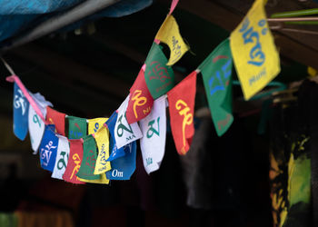 Close-up of praying flags