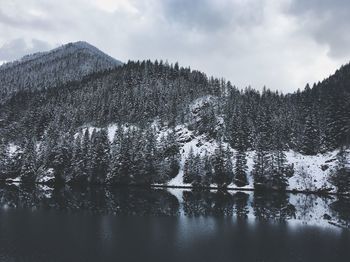 Scenic view of lake against sky during winter