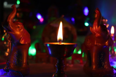 Close-up of illuminated statue