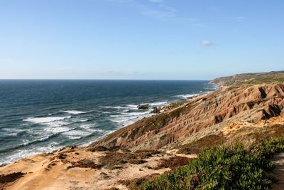 Scenic view of sea against clear sky