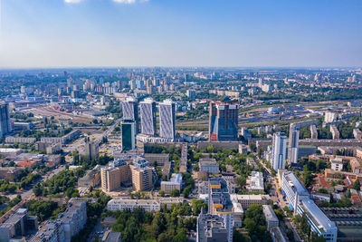 Aerial photography of residential areas of kyiv with a view of the railway station, city photography