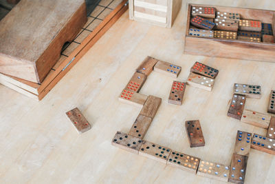 High angle view of wooden table at home