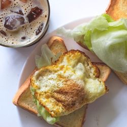High angle view of breakfast served in plate