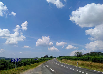 Empty road along landscape against sky