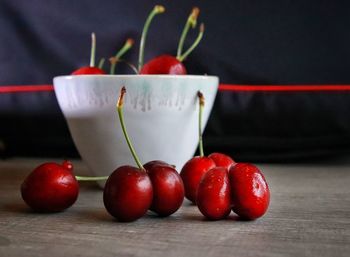Close-up of strawberries on table