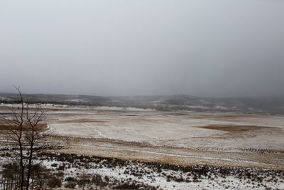 Scenic view of field against sky during winter