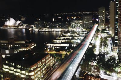 Illuminated cityscape at night