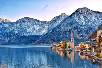 Reflection of buildings in lake