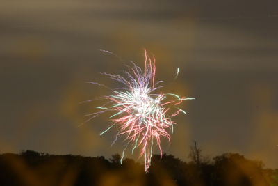 Low angle view of firework display at night