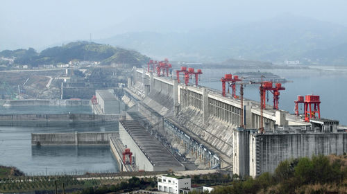 High angle view of bridge over river against sky