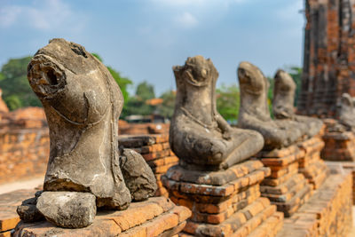 Close-up of buddha statue against temple